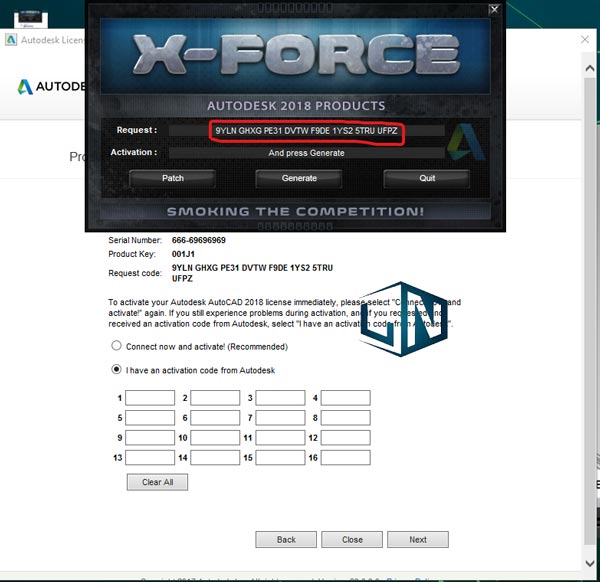 Dán vào dòng Request code của tool Xforce