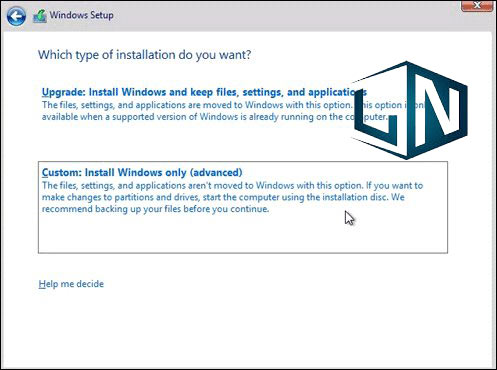 Chọn vào Custom Install Windows only (advanced)