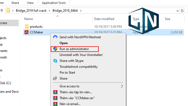 Chạy file CCMaker bằng quyền admin Chạy file CCMaker bằng quyền admin