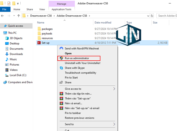 Chạy file cài đặt bằng quyền admin Chạy file cài đặt bằng quyền admin