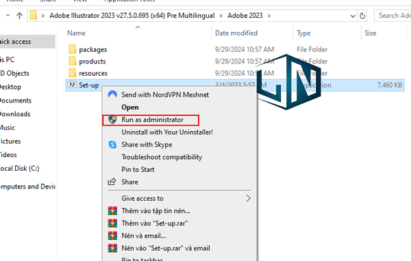 Chạy file cài dặt bằng quyền admin Chạy file cài dặt bằng quyền admin