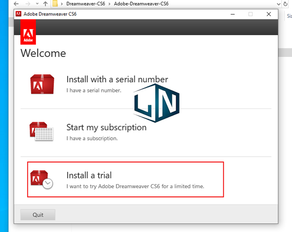 Chọn Install a Trial Chọn Install a Trial