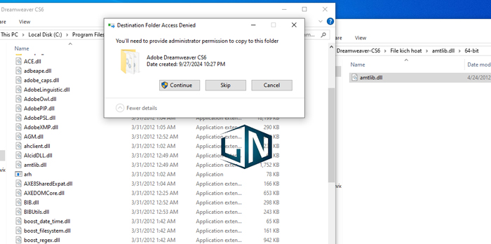 Nhấn Continue để đồng ý chép file vào thư mục cài đặt Nhấn Continue để đồng ý chép file vào thư mục cài đặt
