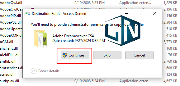 Nhấn Continue để xác nhận dán file Nhấn Continue để xác nhận dán file