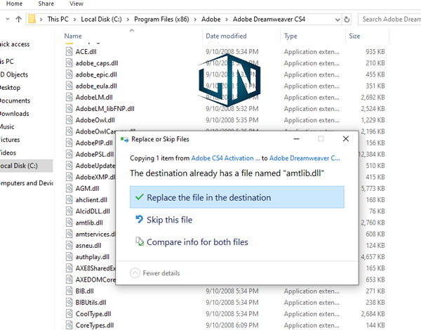 Nhấn Replace the file in the destination Nhấn Replace the file in the destination