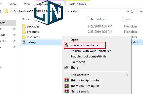 Chạy file cài đặt bằng quyền admin Chạy file cài đặt bằng quyền admin