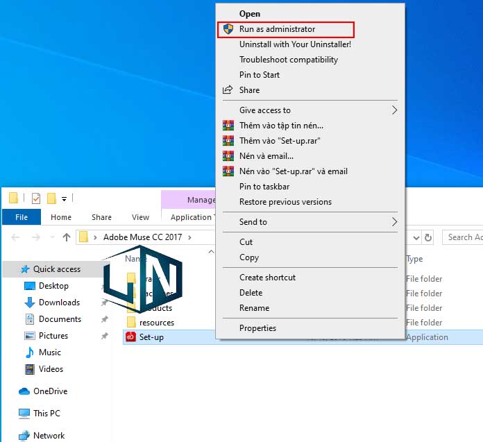 Chạy file setup bằng quyền admin Chạy file setup bằng quyền admin